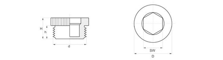 Zaślepka gwintowana z sześciokątem wewnętrznym D-20,5mm d-3/8"–18NPSF SW-10