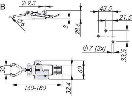 Latch with holes, Type B, galvanized steel