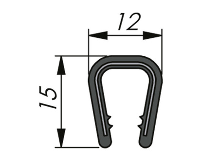 Osłona krawędzi PVC, 12x15mm, 6,0-8,0mm, 100mb