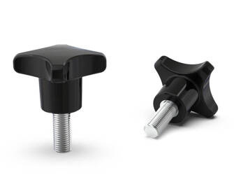 Křížový knoflík z duroplastu s závitovým hřídelem D-25mm M6 x 15mm, DIN 6335