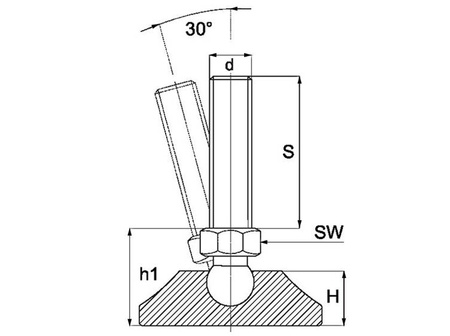 Kolíková nerezová noha D-120mm, M20 x 175mm