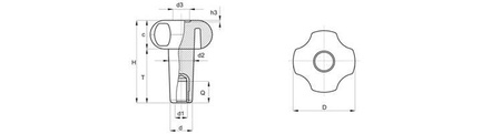 Star knob with threaded bushing D-30mm T-33.5mm M8