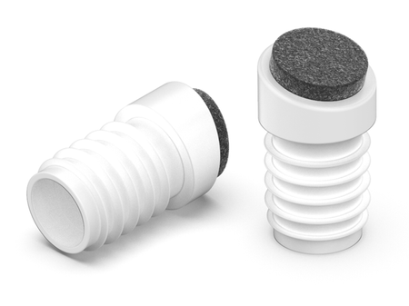 Schräger Gleitfuß für runde Profile D-20mm, Winkel-(18°), 1,5mm-2,0mm, Farbe weiß; mit Filz