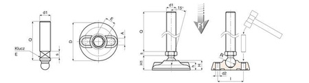 Adjustable foot with mounting holes D-130mm M20 x 150mm R-15mm