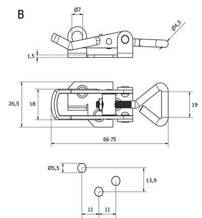 Einziehbarer Verschluss mit Öffnungen, Typ B, verzinkter Stahl