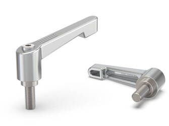 Adjustable lever made of chrome-plated zinc alloy with a stainless steel threaded pin and metal button L-74; d1-6; S-50.