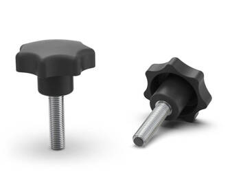 Star knob with threaded stem, plastic end, D-50mm, H-32mm, M8 x 20mm, similar to DIN6336.