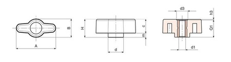 Butterfly knob with through-threaded bushing D-28mm M6