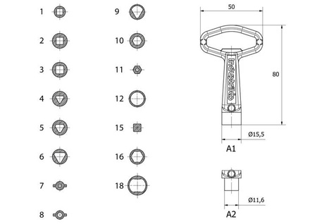 Shape key, square VK8 internal, Type A1