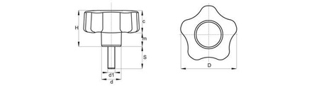 Pokrętło gwiazdowe z trzpieniem gwintowanym D-50mm M8 x 60mm pokryte miękkim TPE