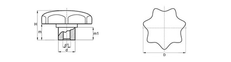 Knob with a threaded bushing and steel offset D-50mm m1-10mm M10