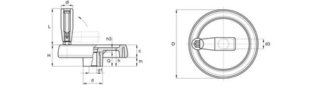 Ruční kolo plné s skládací otáčivou rukojetí D-249mm d1H9-8mm