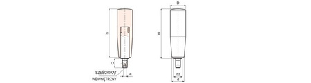 Otočná rukojeť s závitovým hřídelem a vnitřním šestihrannem D-23mm H-62mm M8 x 15mm
