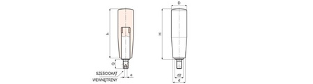 Rotary handle with threaded pin and internal hexagon D-23mm H-62mm M6 x 12mm