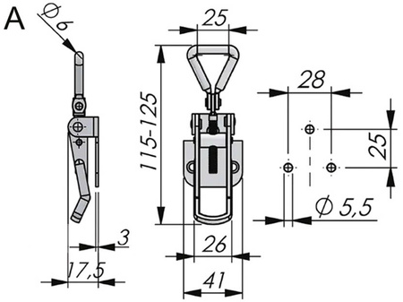 Draw latch with holes, Type A, galvanized steel