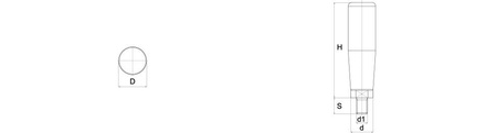Hřídel určující MINI D-21mm d2-M8x0,75mm d1-5mm SW-10 s hřídelem z nerezové oceli