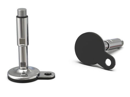 Verstellbarer Hygienefuß Standard, mit einseitiger Montagehalterung, rutschfest, D-60mm, M20 x 150mm, H-22mm, h1-35mm, H1-120mm, h2-85mm.