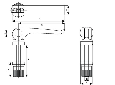 Eccentric lever with nut R-63mm M6 x 20mm, black