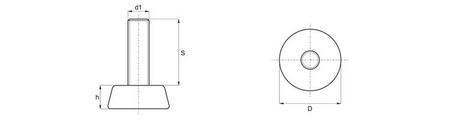 Rubber fixed foot D-39mm M10 x 28mm