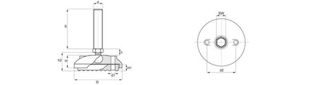 Adjustable anti-slip foot with mounting holes D-60mm M20 x 50mm