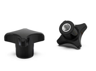 Cross handle made of duroplast, according to DIN 6335, with threaded bushing D-25mm M5