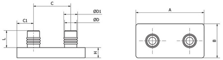 Double slide with pins A-50mm, B-19mm, h-6mm, color black