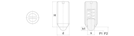 Západka se závitem, hřídelem a drážkou pro šroubovák s velkou stlačovací silou H-16mm, d1-M8, INOX