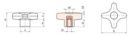 Cross knob with smooth bushing D-50mm D8