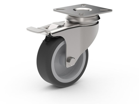 Swivel caster set with brake, mounting plate, plain bearing, TPA wheel D-100mm a-27mm