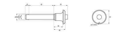 Self-locking mounting pin with ball latch, with button D-25; d1-10; d2-12; I2-30