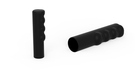 Text translated to English:

"Knurled handle for PVC pipes (soft approx. 70° Shore A) A-21.5mm L-115mm, color black"