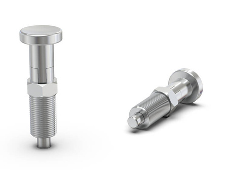 Locating pin with lock D-21mm d1-M10 x 1.0mm SW-12 d-5mm, stainless steel