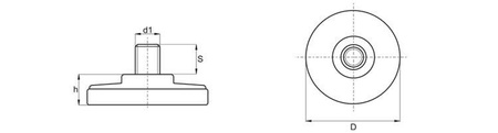 Fixed flat foot D-40mm M8 x 30mm with metal cap