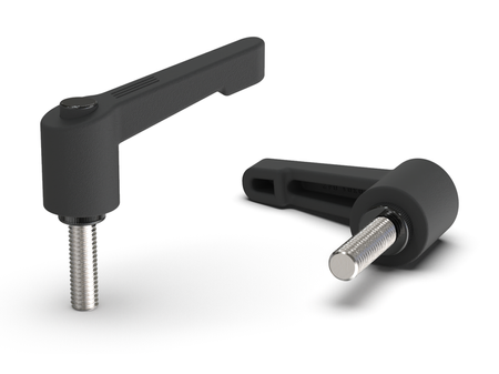 Adjustable lever with threaded pin and button R-65mm M8 x 50mm, slim design, RAL9005 (deep black)