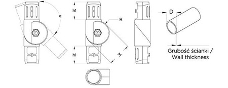 Spojovací kloub pro kulaté profily D-26,9mm 2,35mm 45-200°