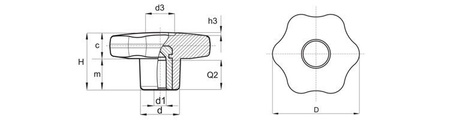 Sternknopf mit glatter Buchse D-30mm D6