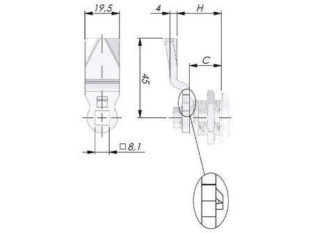 Język jednopunktowy z ogranicznikiem, H-28 mm (dla C=18)