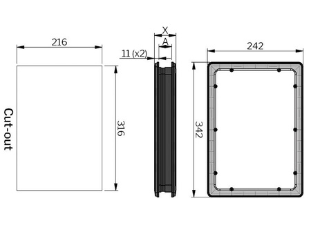 Rectangular inspection window 242x342 mm, A-40 mm