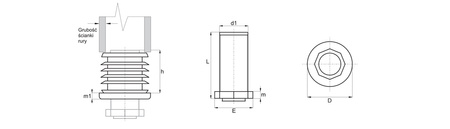Adjustable foot for round profiles D-38mm d1-M22 L-25mm 1.5-2.0mm