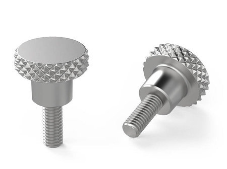 Knurled steel knob with threaded pin D-11mm M3 x 16mm, nickel-plated surface.