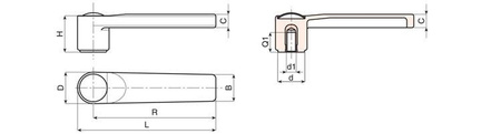 Clamping lever with threaded bushing R-125mm M10