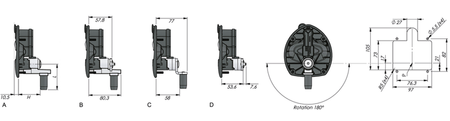 Black T-handle cam lock, 180°, adjustable three-point roller latch