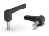 Adjustable lever with threaded pin and button R-65mm M8 x 15mm, slim design, RAL9005 (deep black)