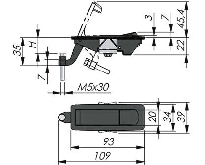 Compression latch with adjustable grip range of 1-24 mm, without lock.