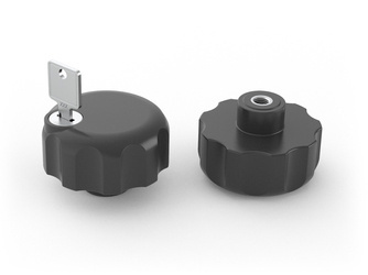 Star knob with lock and blind threaded bushing, with short offset D-60mm M8