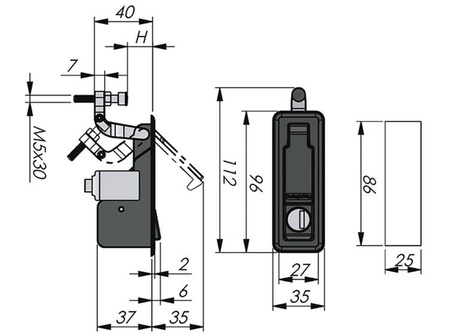 Kompressionsschloss mit verstellbarem Griff 22-45mm und Verriegelung