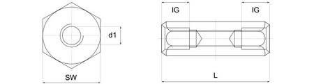 Tulejka dystansowa z tworzywa d1=d2-M3 L-7mm SW-6, kolor czarny