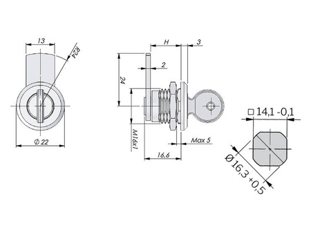 Vierteldrehschloss mit Schlüssel, kompakt, 7,5 mm