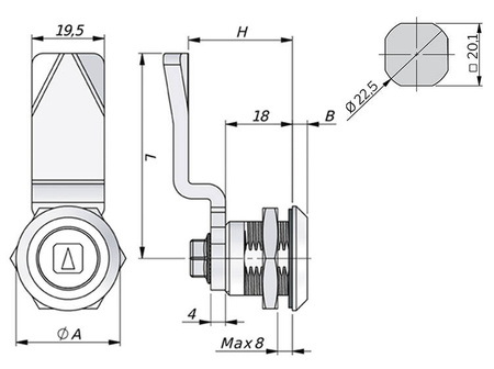 Quarter-turn shape lock, square 6, 18/45.