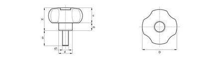 Star knob with threaded pin D-40mm M6 x 15mm